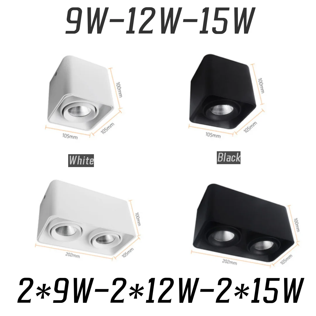 Lámpara de techo LED COB, foco antideslumbrante, regulable, 9W, 15W, 1-2 cabezales, oscilación de 30 ° y rotación de 180 °, 85-265V, Hogar y Negocios