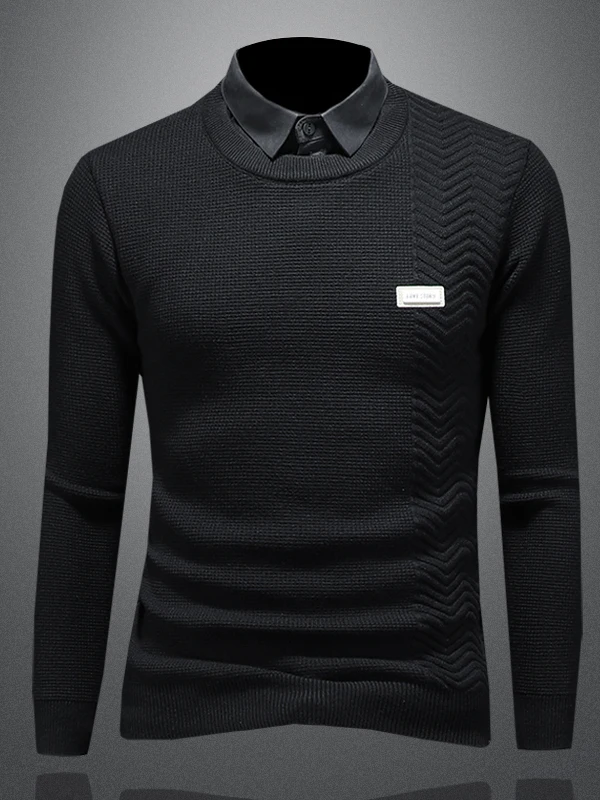 

Men's Long Sve Knitted Casual irt Fake Two-Piece Sle Boting Layer Autumn Winter New Sle Old Money Trending Faion