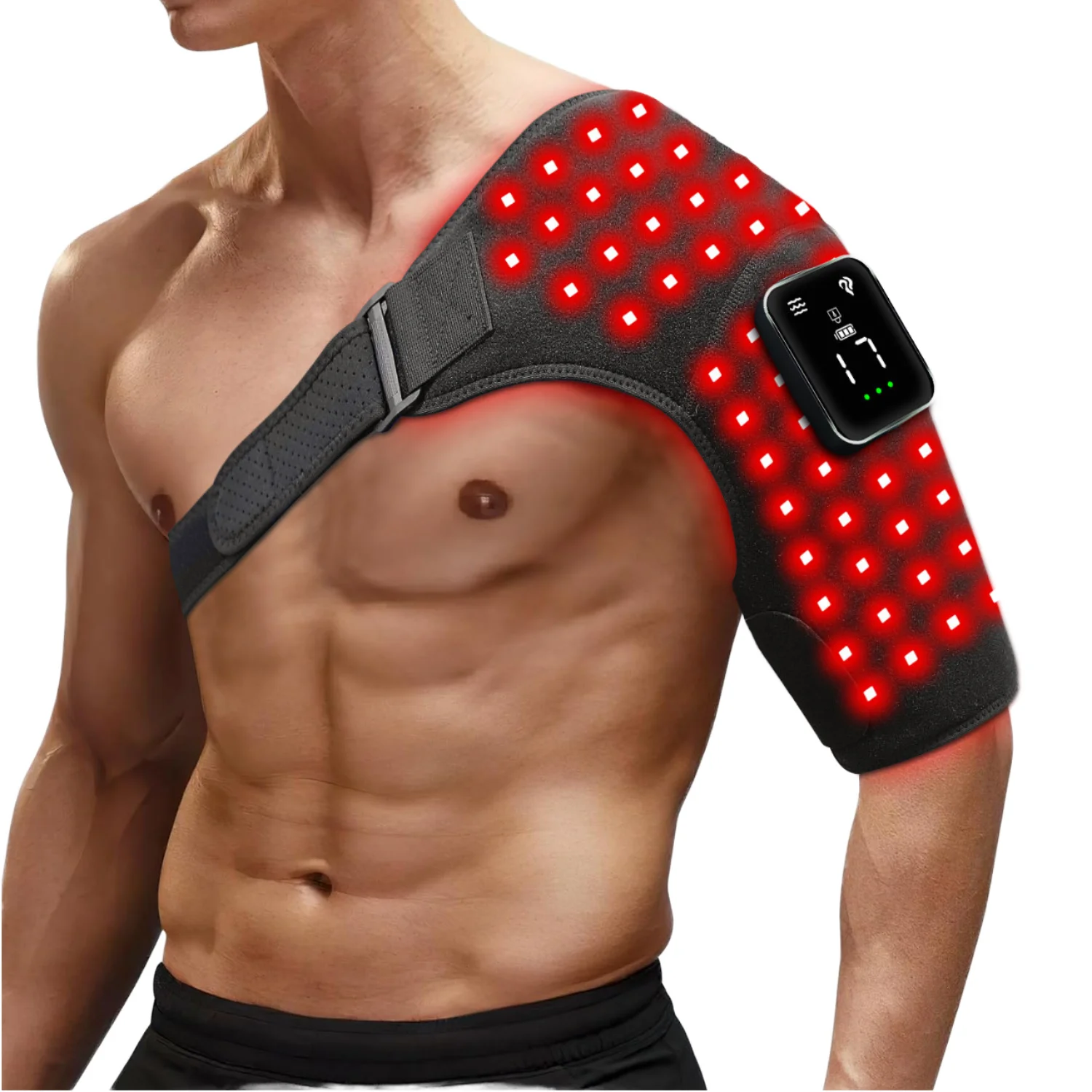

Wireless 76LEDs Red Light Therapy Heated and Vibration Shoulder Wrap Brace Pad Neck & Shoulder Massager for Pain Relief