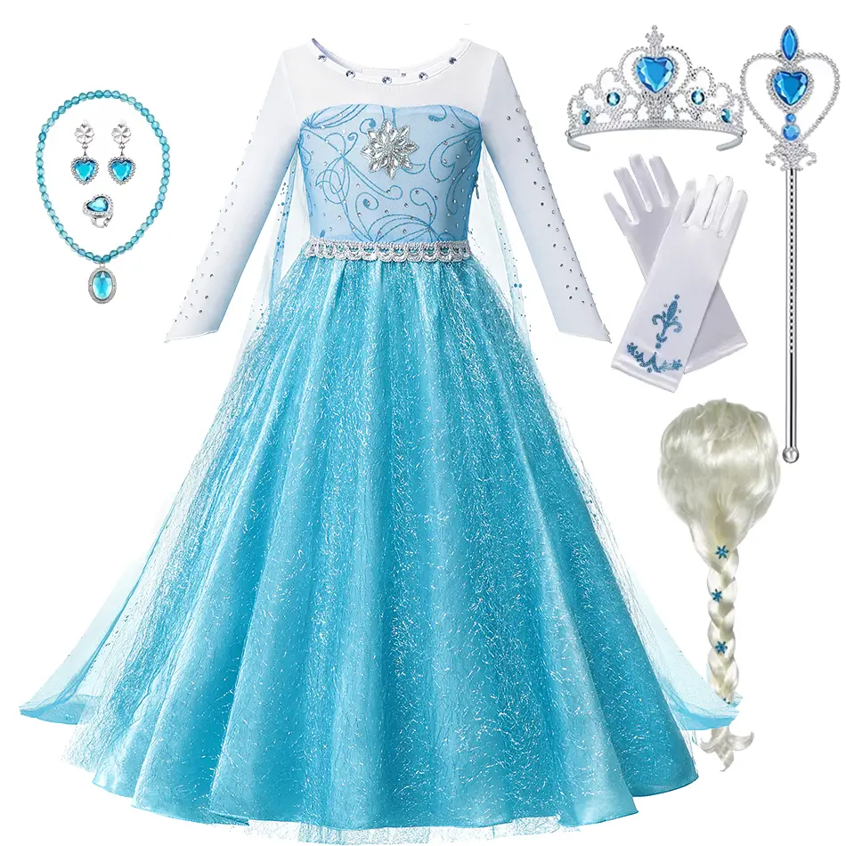 Verão fantasia rainha elsa anna traje meninas vestido de princesa criança halloween cosplay festa vesidos para 2-10 anos