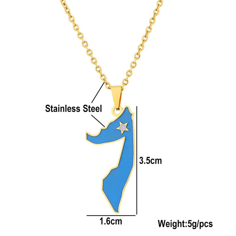 Euro-american Stainless Steel Somalia Drop Oil Map Pendant Necklace