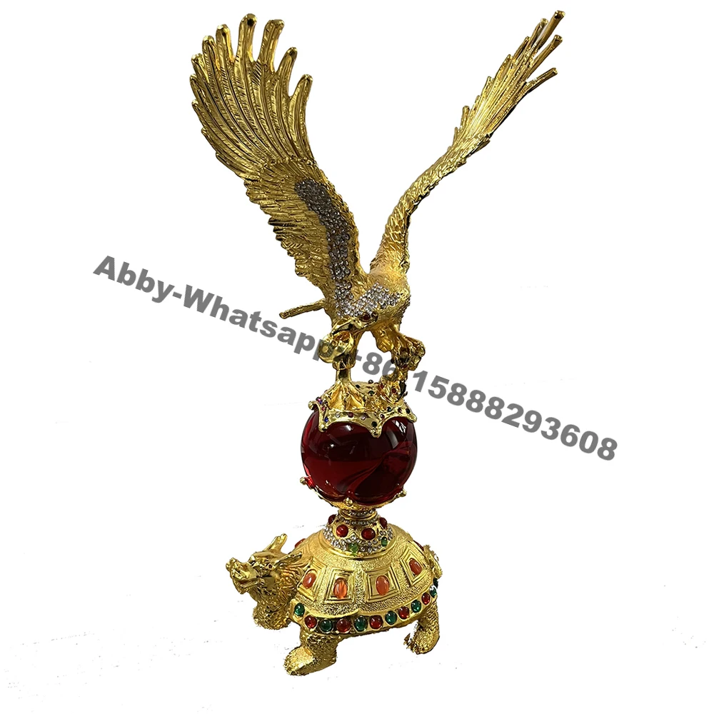 

China Dapeng Spreading Wings Eagle Decoration Ruby Jade Eagle for Business Gift Gold inlaid eagle with luxury box for collection