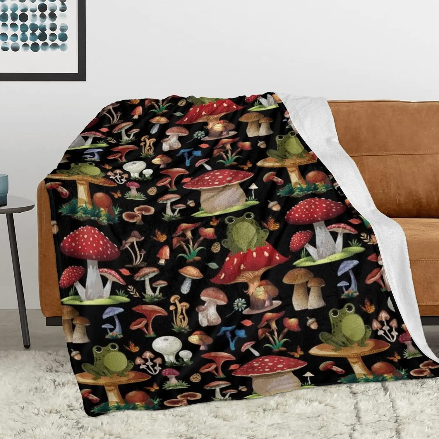 Mushroom frog Flannel Fleece BedThrow Lightweight cute Cozy Plush Blanket for Bedroom Living Rooms Sofa Couch 50