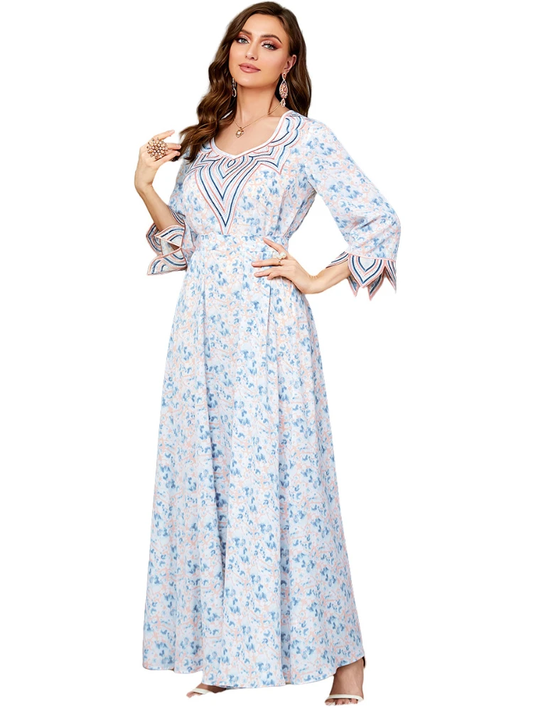 Muslim Women Dress Party Print Long Robe Abaya Dubai Saudi Arabic Abayas Morocco Jalabiya Eid Ramadan Vestidos Modest Dresses