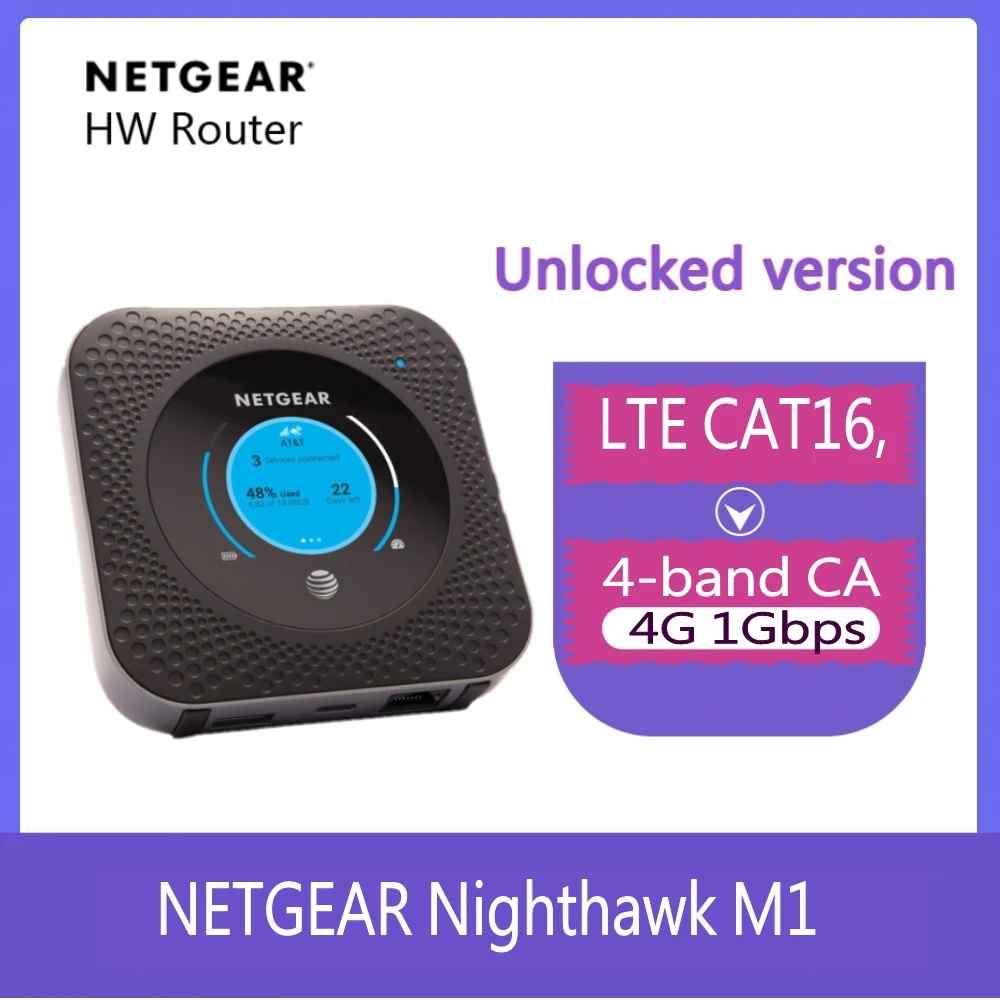 

US Version AT&T Unlocked NETGEAR Nighthawk M1 MR1100 CAT16 Hotspot Wifi Router Support B1/B2/B3/B4/B5/B7/B12/B29/B30B/66 98NEW