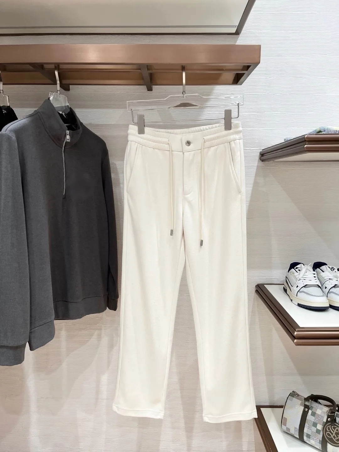 

Модные мужские повседневные брюки, осенне-зимние новые шелковые шерстяные брюки в горизонтальную полоску, прямые брюки, средняя резинка на талии