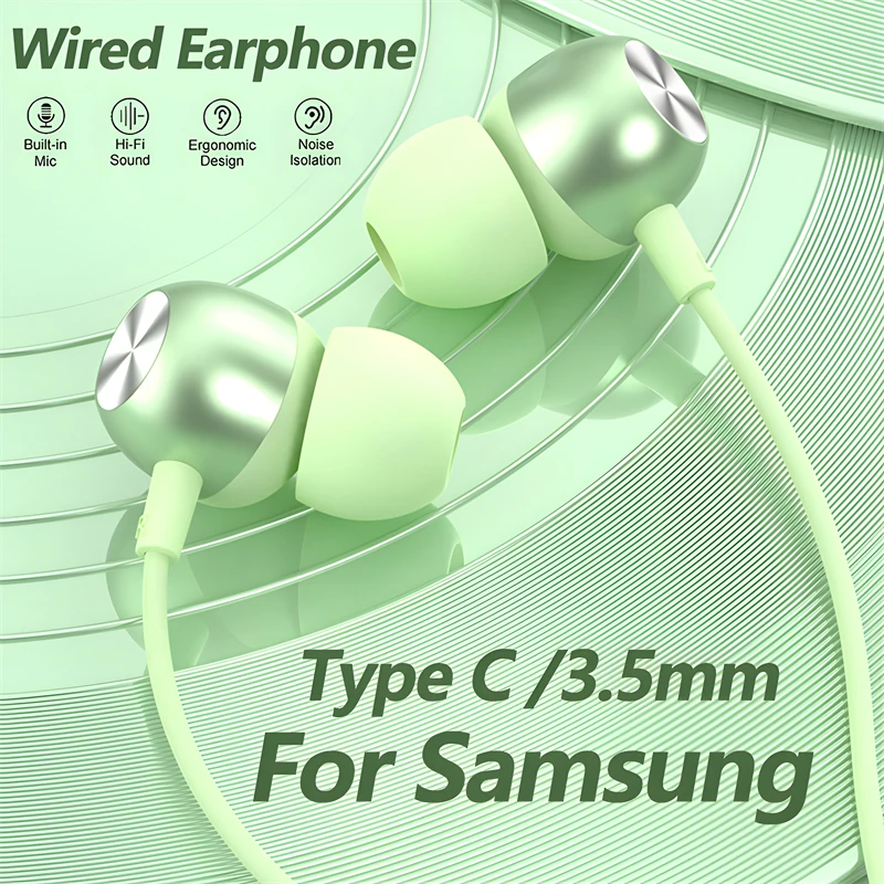 USB Type C Wired Headphones HiFi In-Ear Stereo Eadphones For Samsung Galaxy S24 iPhone 15 Pro Max Xiaomi 3.5mm Wired Earbuds