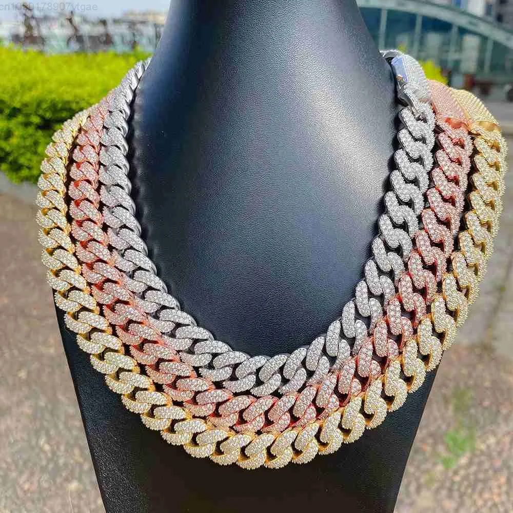 

High Quality Fashion Hip Hop Gold Plated Gra Certificate Men Bling Moissanite Cuban Link Chain Jewelry Necklace