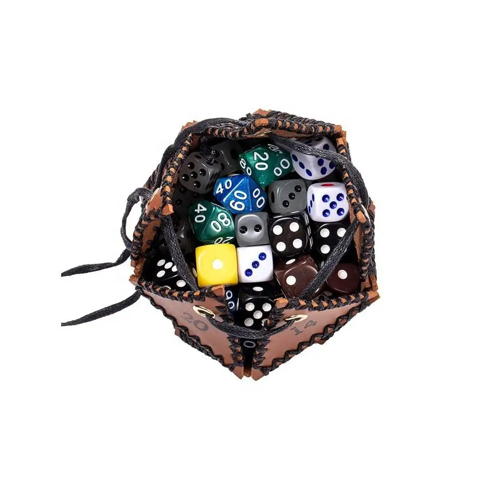 Vintage D20 Drawstring Pouch Faux Leather DND Dice Gaming Bulk Leather RPG Dice Bag for Dungeons & Dragons DND Gaming Dice