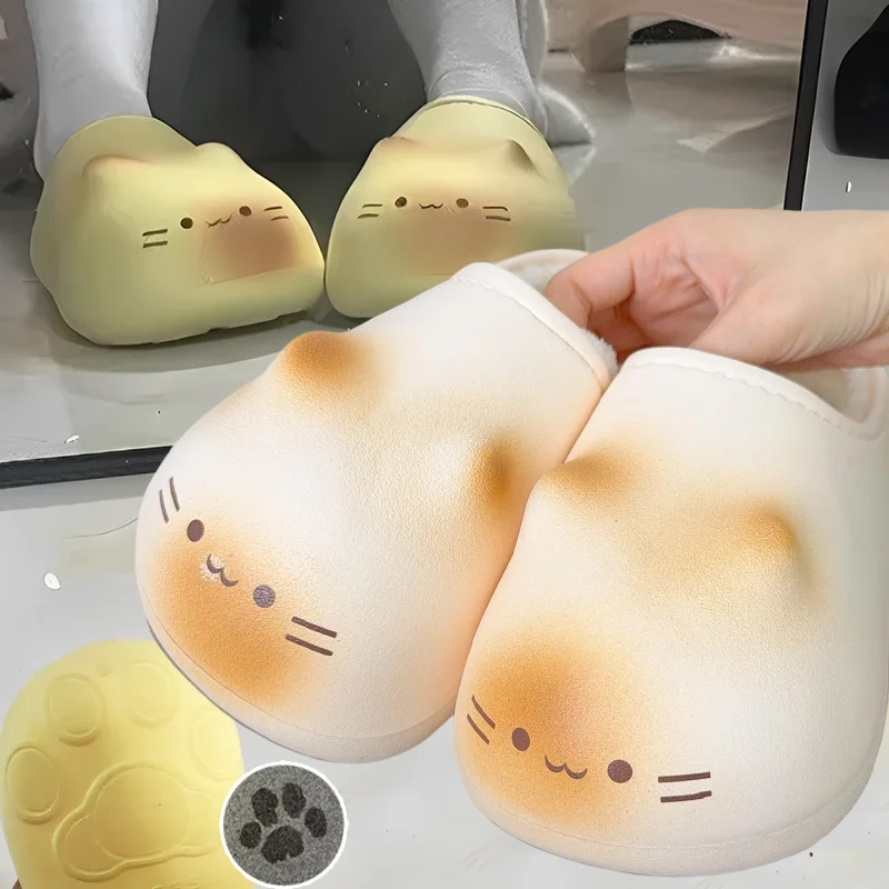

Мягкие женские тапочки из ЭВА с изображением кота, зимние теплые плюшевые подошвы, противоскользящая водостойкая домашняя одежда, милые теплые туфли для котенка, хлеба