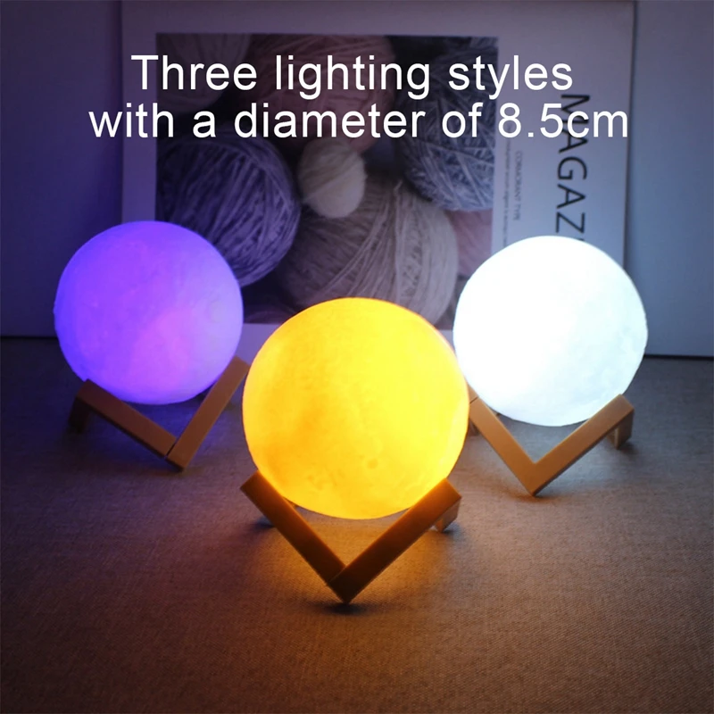 F5 8cm Moon Night Lights Led Lamp Battery Powered With Stand Starry Lamp Bedroom Room Decor Kids Moon Lamp Xmas Holiday Gifts