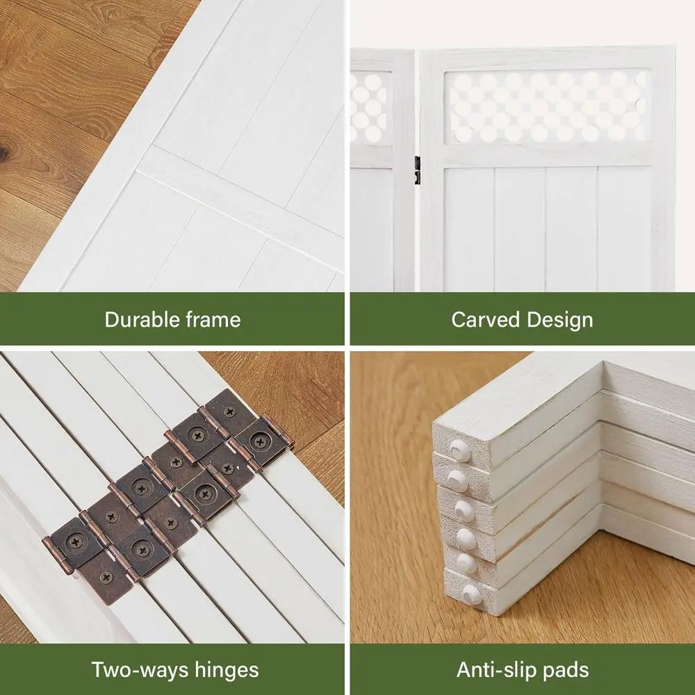 67 Tall Natural Wood Room Divider, No Assembly Needed, Adds Privacy & Style for Home or Office, White 6 Panel