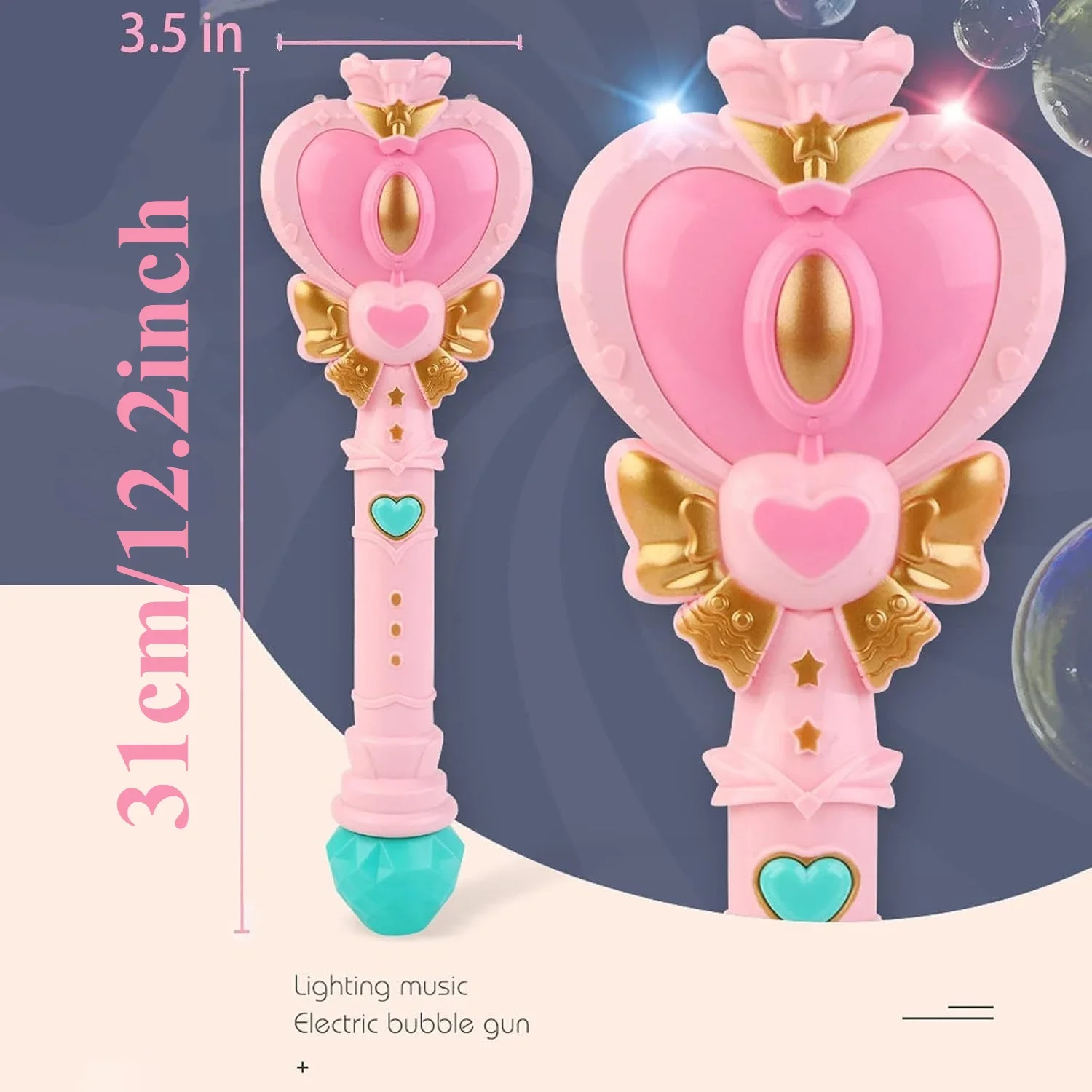 ไม้เป่าฟองสบู่สำหรับเด็กผู้หญิง พร้อมไฟและเสียงเพลง เครื่องทำฟองสบู่ น้ำยาทำฟองสบู่ ของเล่นสำหรับงานปาร์ตี้กลางแจ้ง ของขวัญวันเกิดสำหรับเด็กเล็ก