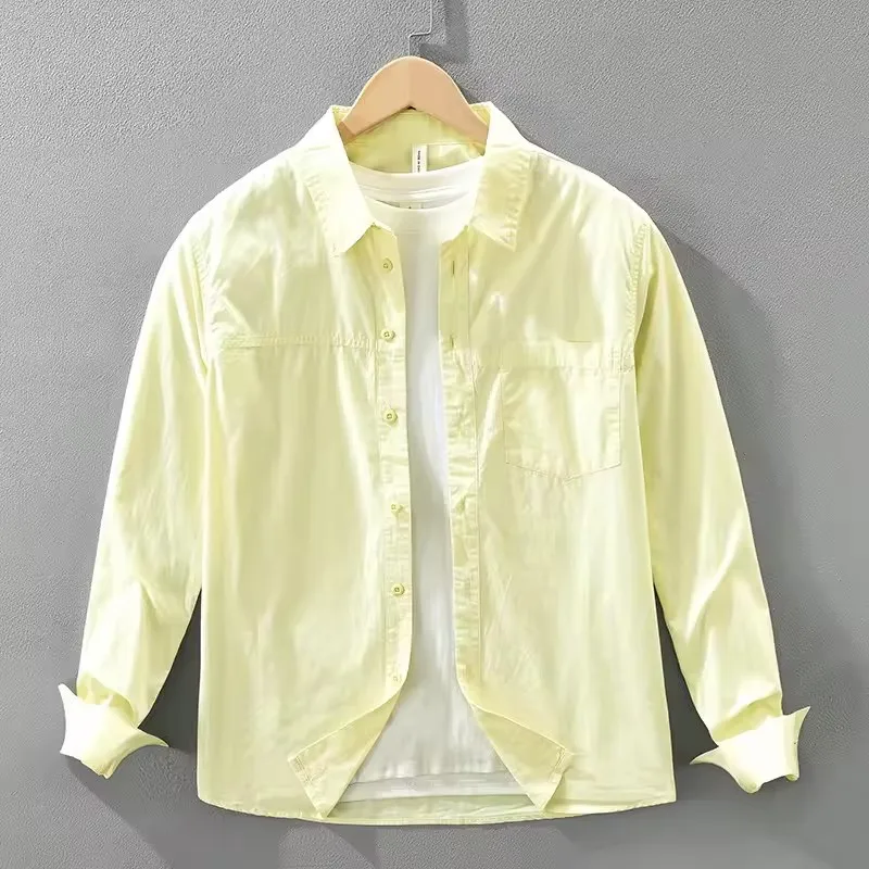 2026 Spring Autumn New Simple Multi Color 100% Cotton Comfort Shirt for Men Seagull Collar Sense of Layering Streetwear Men Tops