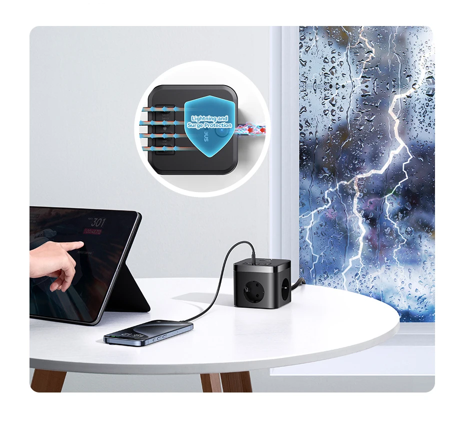 Baseus 30W Ladegerät Schnelle Steckdosenleiste 4000W 3AC Steckdose Desktop Ladestation Überspannungsschutz Für Tablet iPhone Samsung Xiaomi – Detail 8
