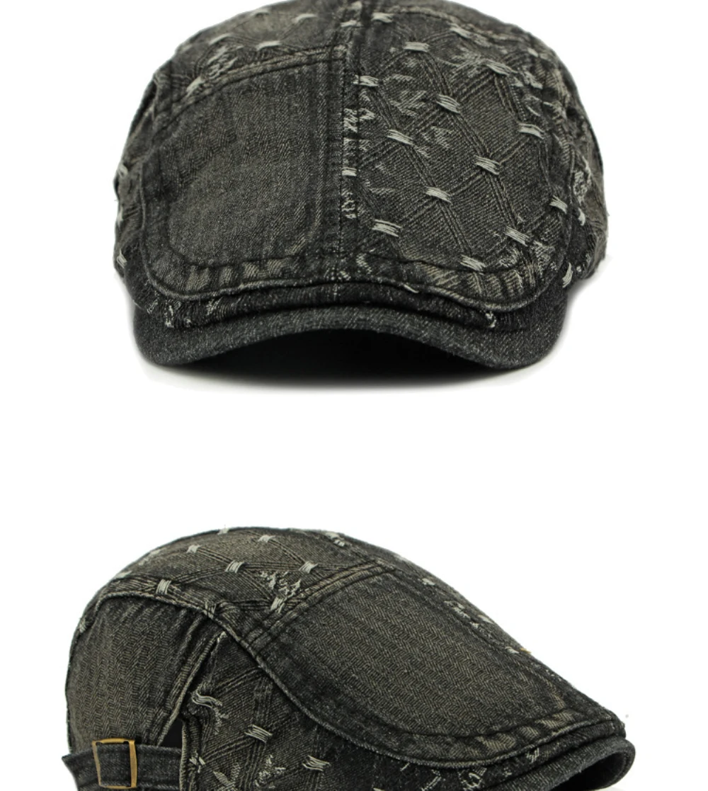 HT4728 Herren- und Damen-Baskenmützen, Verstellbare Ivy-Flatcaps, Künstler- und Malermützen für Frauen, 100% Baumwolle, Hochwertige Denim-Baskenmütze – Detail 11