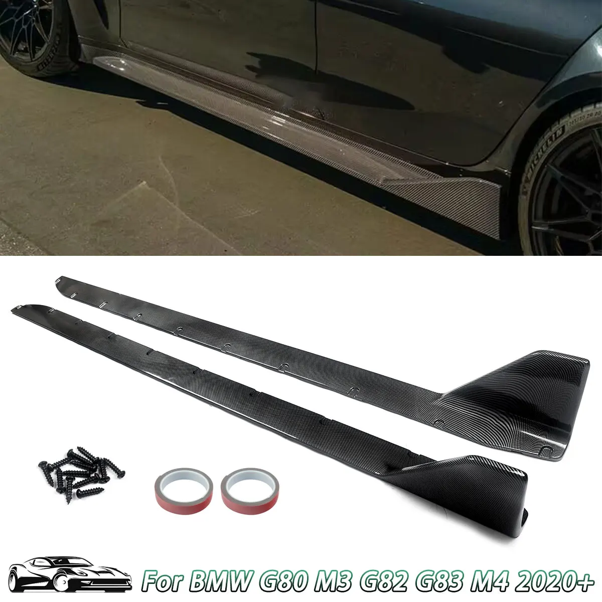 التنانير الجانبية تمديد BodyKits الشفاه لسيارات BMW G80 M3 G82 كوبيه G83 للتحويل M4 2021 2022 2023 ألياف الكربون نظرة المصد الجانبي