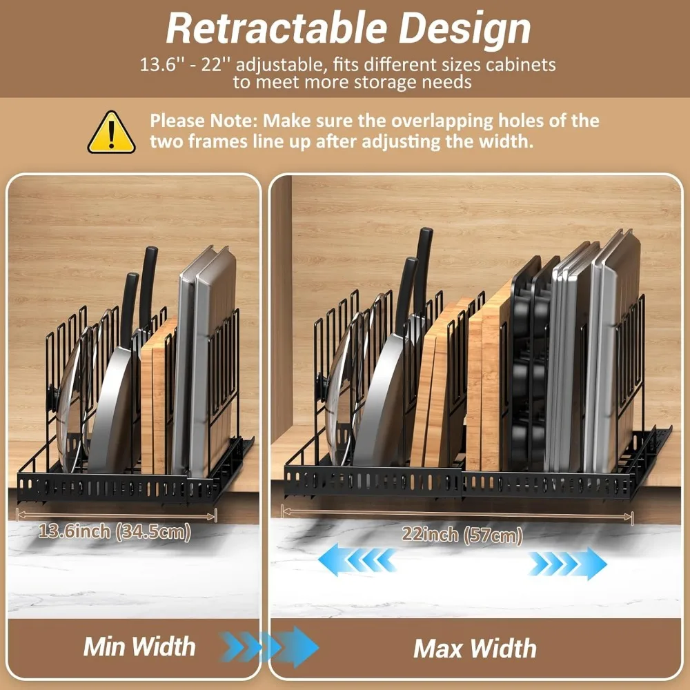 صينية خبز قابلة للتوسيع ومنظم ألواح البسكويت، حل تخزين لوح القطع قابل للتعديل بعرض 13-22 بوصة