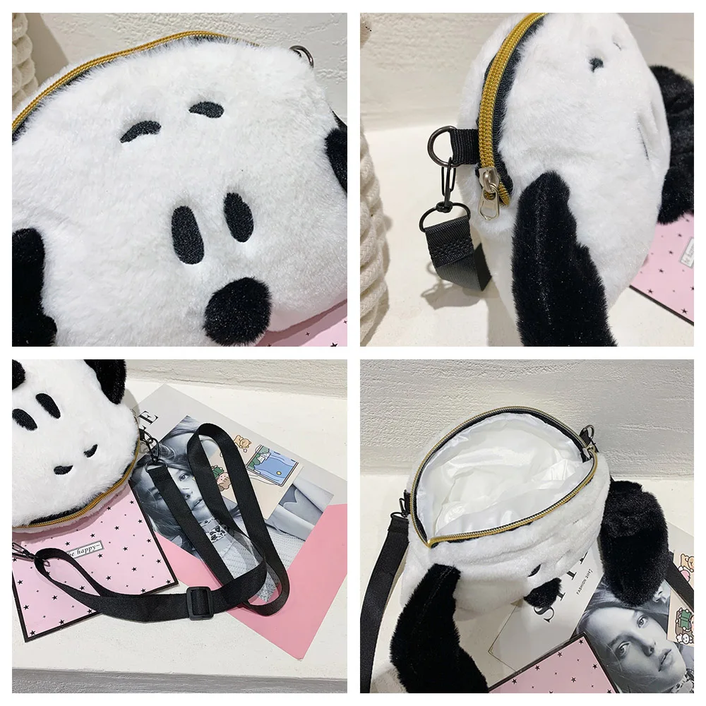 Snoopy Sacs à bandoulière en peluche Kawaii Jouets Poupées Cartable Porte-monnaie portables Sacs à main en peluche doux Sacs à dos décontractés Cadeaux de Noël