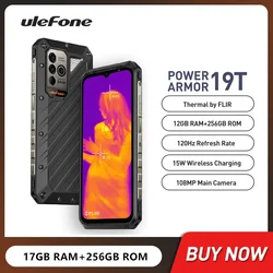 Ulefone-電源アーマー19tスマートフォン、17GB 256GB、Android 12携帯電話、サーマルイメージカメラ、9600mah、66w急速充電、NFC