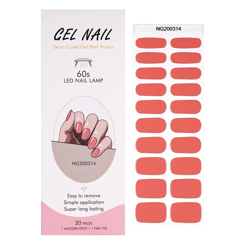 Pegatinas de Gel semicuradas para uñas, parches de larga duración de Color sólido, pasta completa, lámpara UV, necesita 16/20/22/24 tiras