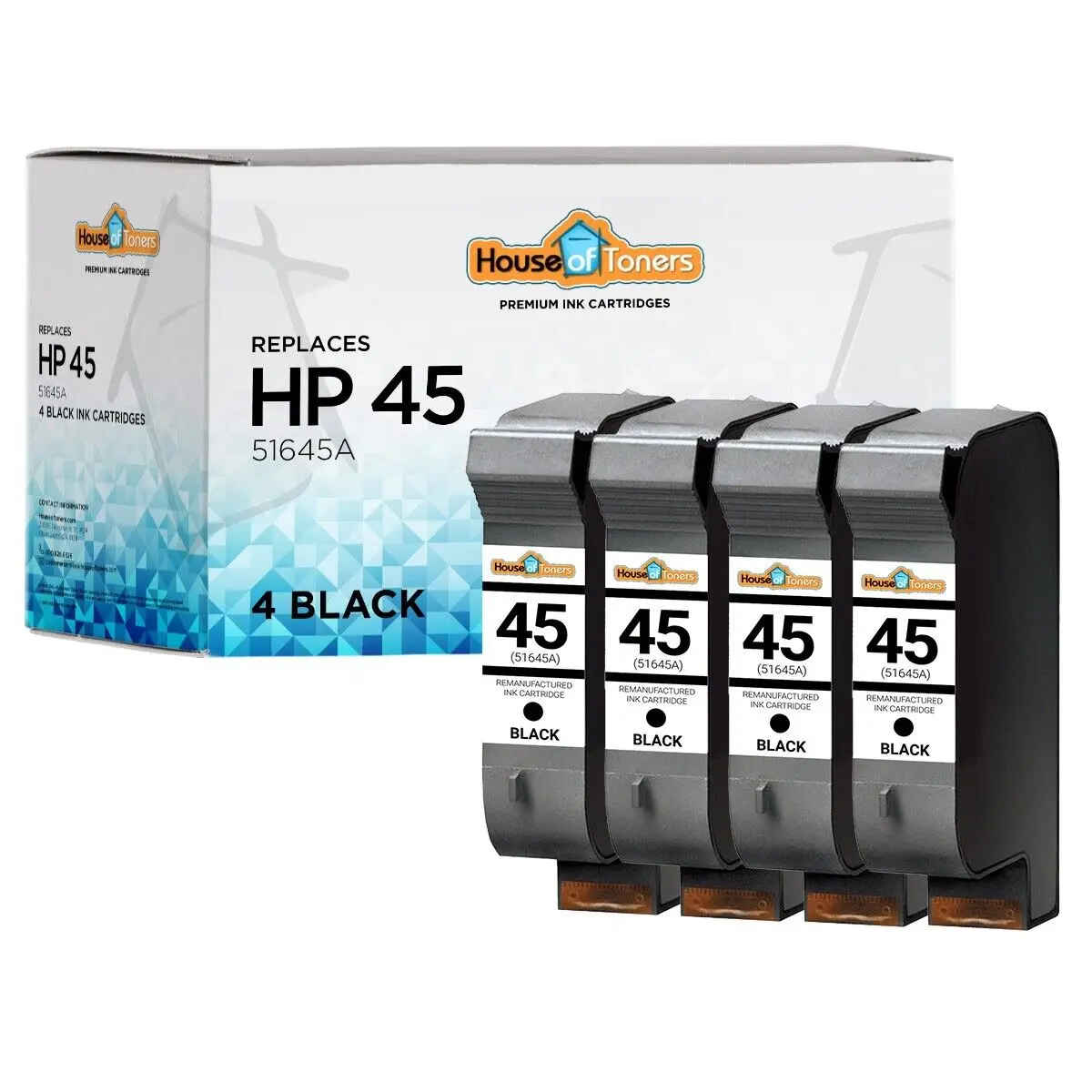 

4-PK #45 51645A Black Ink for HP Color Copier 100 Designjet 700 Deskjet 850