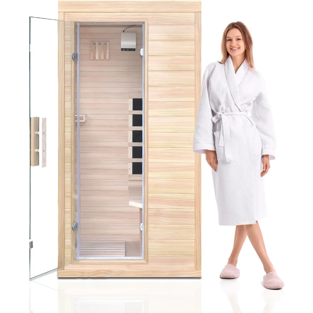 

1 person infrared sauna, hemlock wood indoor opening, home, 6 infrared heating plates, tempered glass door sauna room