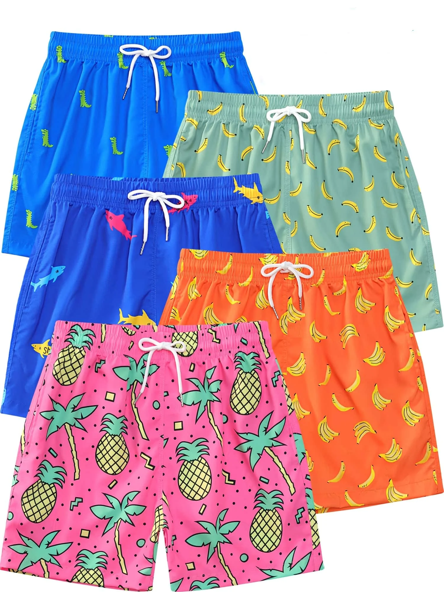 Hawaiian-style Pineapple and Banana Print Shorts, Suitable for Children, Adults, Couples, Home Wear, Outings, and Sports.