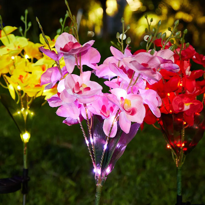 5PCS Outdoor Waterproof IP65 Solar Butterfly Orchid Lawn Lamps Home Garden Decorative Lights Simulation Plant Flower Light