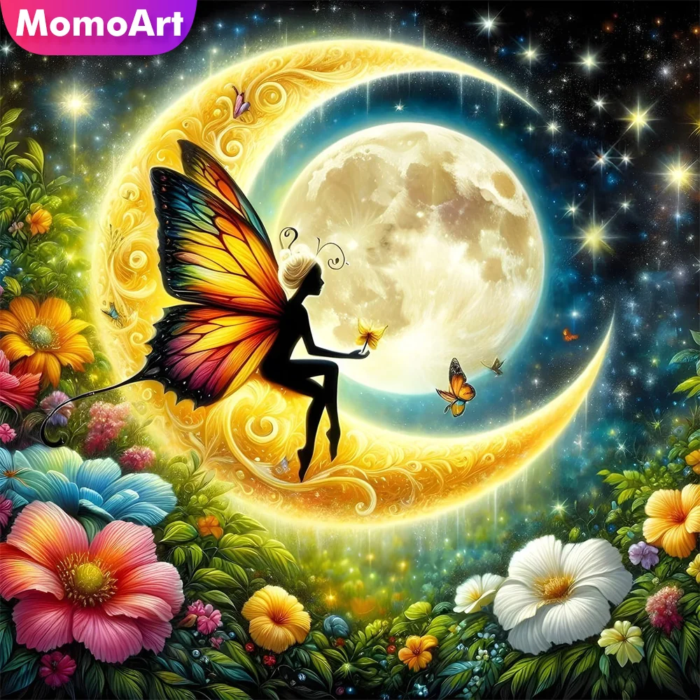 Momoart 5D DIY Diamond Painting Elf Girl Embroidery Flower Rhinestones Picture Diamond Mosaic Moon Pattern For Adults Beginners