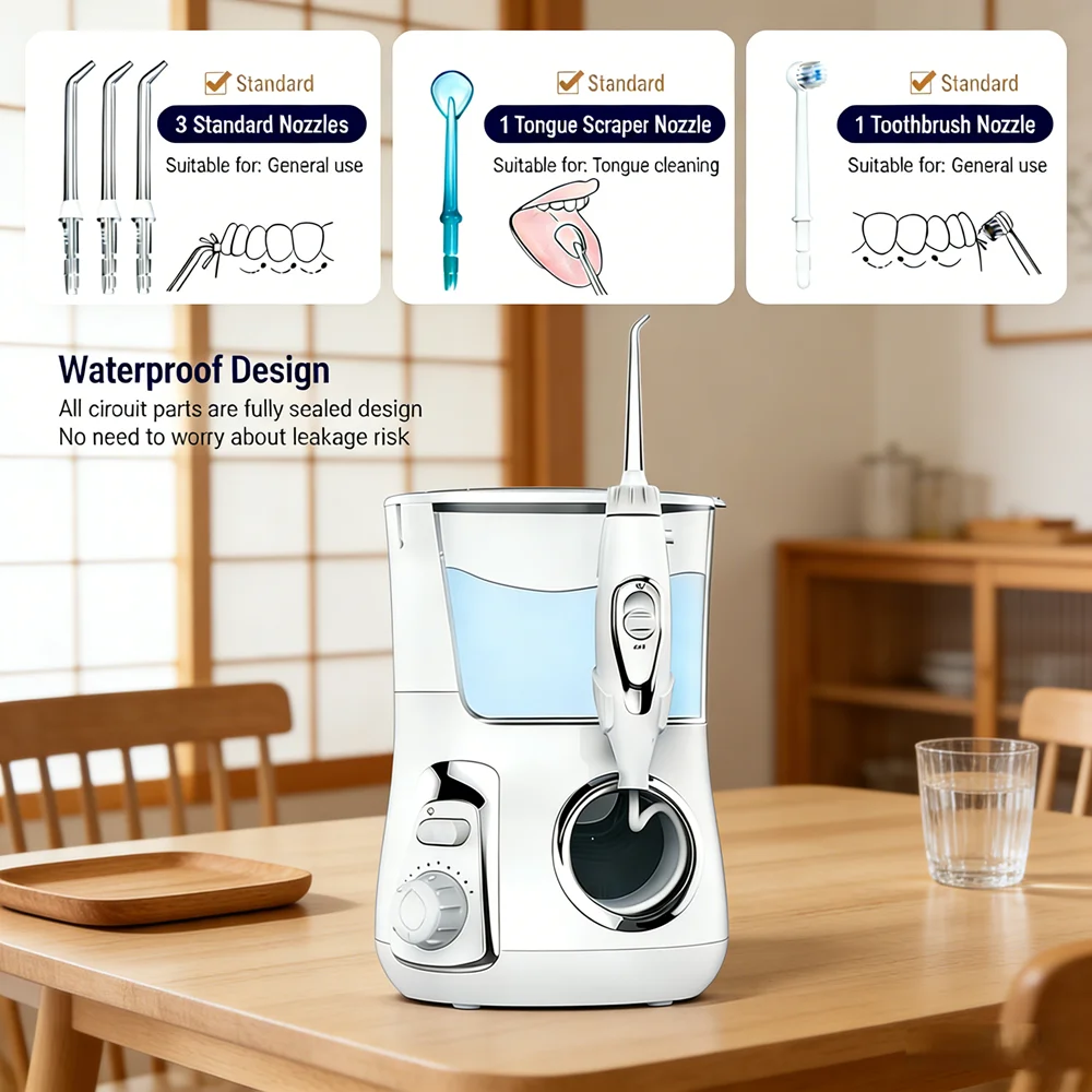 

10 Modes Large Capacity Oral Irrigator 800ML Electric Countertop Water Flosser Family Dental Kit with 5 Tips