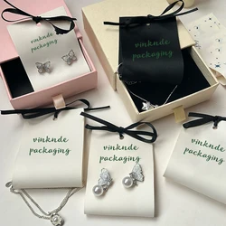 100pcs Custom 6x17cm Personalized Logo Cotton Cloth Fabric Jewelry Display Card Earrings Studs Bracelet Wedding Gift Packaging