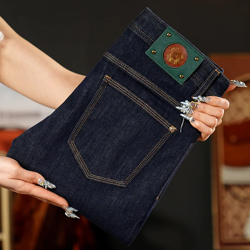 Black Original Color Jeans Men's High-end Fashion 2025 New Men's Casual Elastic Slim Fit Trendy Brand Light Luxury Pants