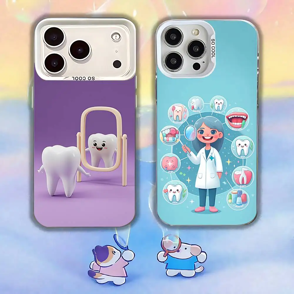 

Cartoon Teeth Dentist Phone Case For iPhone 17,16,13,12,X,11,15,14,Pro,Max,Plus,SE4,Air,Mini White IMD HD Matte