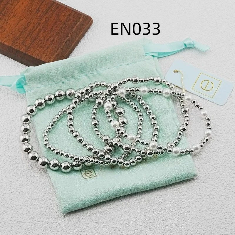 VKVVA Fashion Jewelry Silver-plated Daily Wear Multi-layer Pearl 5pcs Bracelet with Different Sizes Bead for Women Birthday Gift