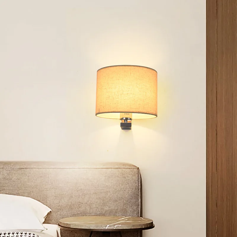 Japanese Style Modern Minimalist Linen Wall Lamp Living Room Decor Bedroom Bedside LED Lights Staircase Illumination Fixture E27