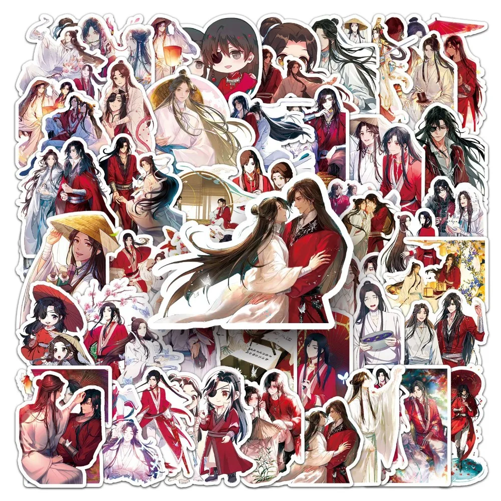 10/58Pcs Heaven Blessing Stickers Funny Anime Stickers Tian Guan Ci Fu Hua Cheng Xie Lian Cosplay Label Sticker Decoration Gift