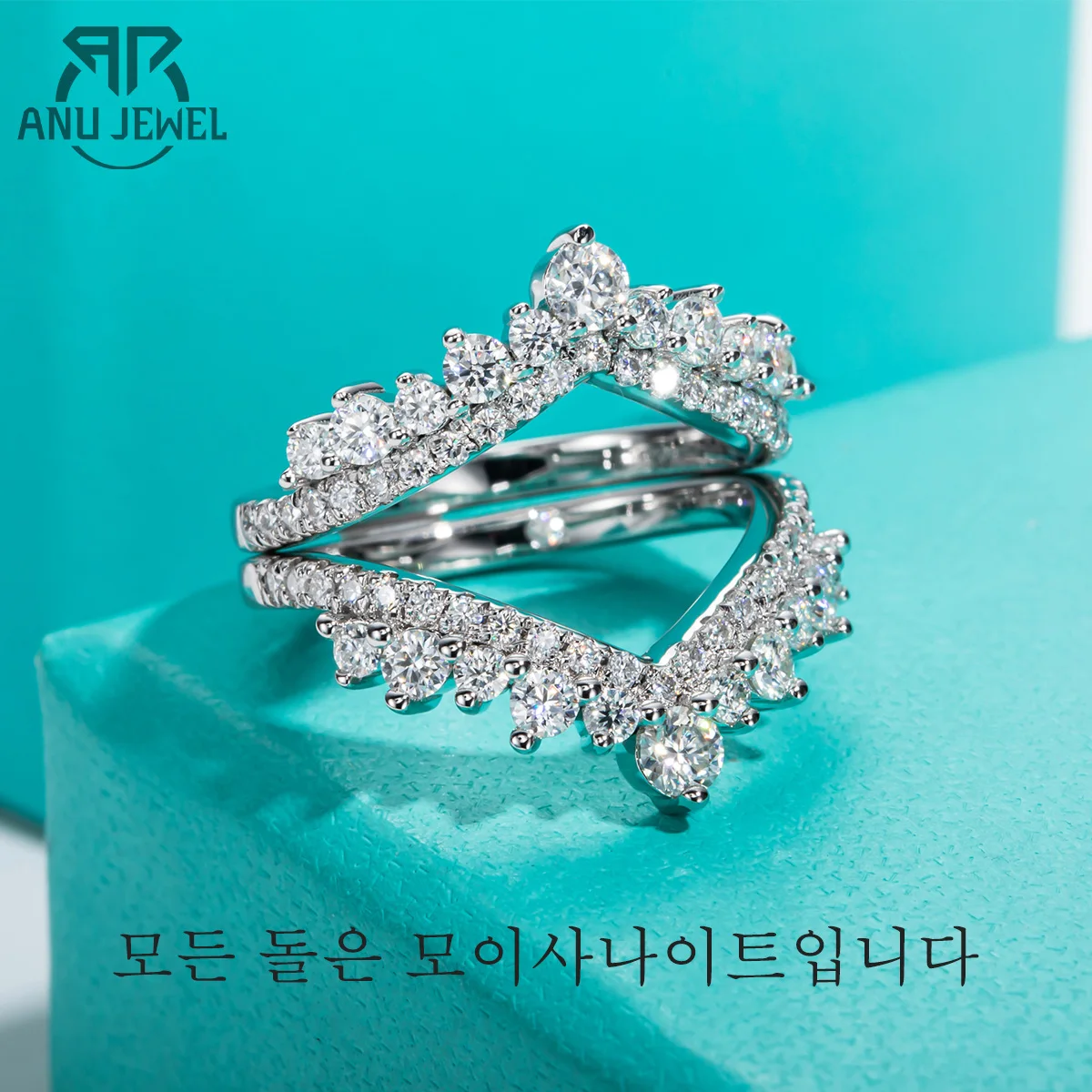 AnuJewel 3mm D 컬러 Moissanite 하트 모양 웨딩 밴드 18k 골드 도금 925 스털링 실버 신부 반지 여자 보석에 대한 설정 