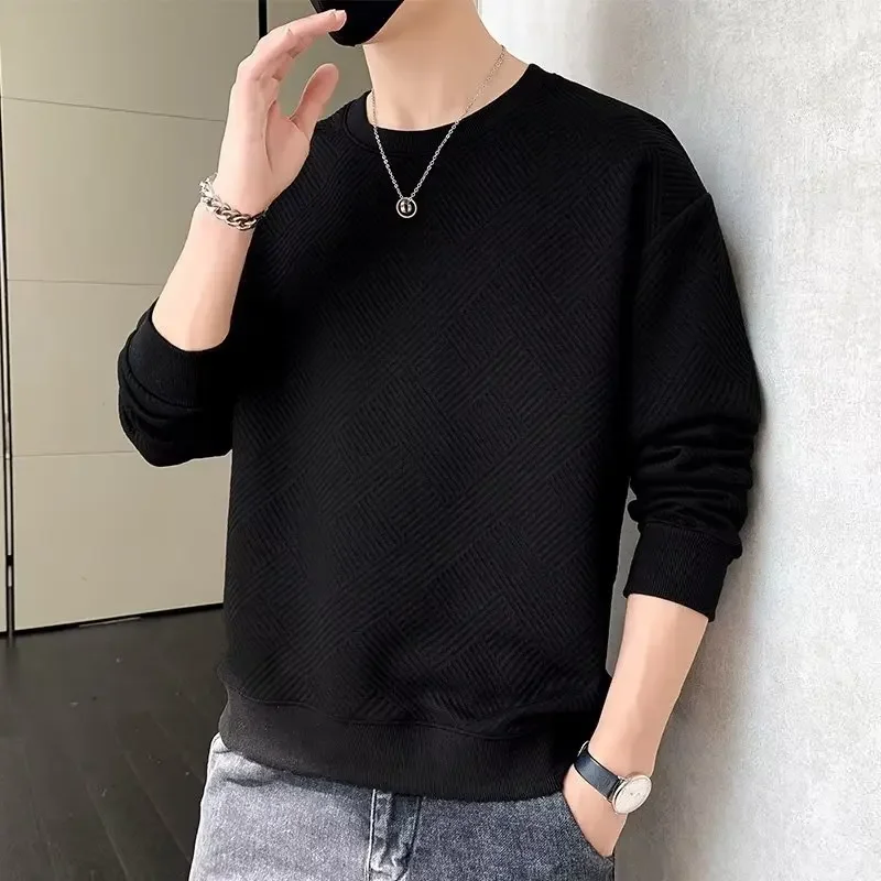 New Loose-fit Men's Trendy Pullover Sweatshirt Casual Solid Color Round Neck Sweatshirt Trendy Autumn Hoodies Sweatshirts