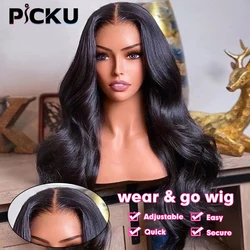 Glueless Body Wave Lace Front Perucas de cabelo humano para mulheres, pré arrancadas, peruca de renda, pré-cortada, fechamento de renda 6x4