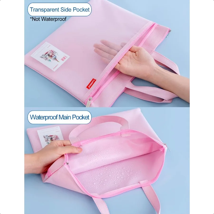 Mesh Zipper Pouch 11x13.7 in Large Double Pocket Waterproof File Bag with Handle A4 Size Foldable Document Storage for Puzzle P