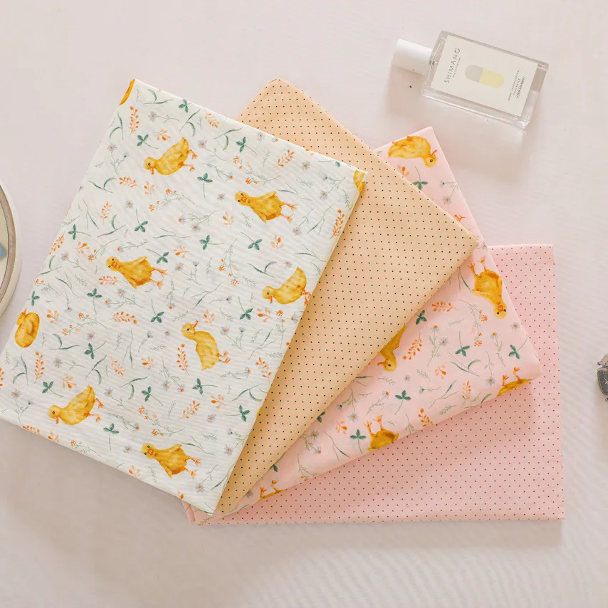 Cartoon Yellow Duck Floral Dot Printed Cotton Fabric for Sewing Patchwork Cloth Quilting Scrapbook Tecido Diy Handmade Material