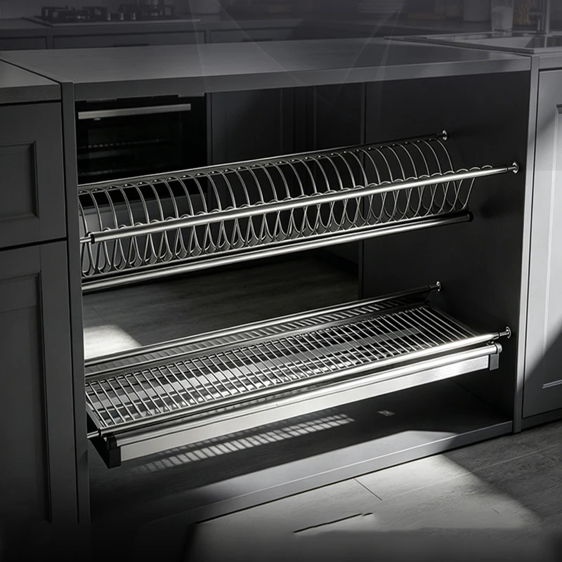 Dish Drying Rack Stainless Steel Bowl Plate Organizer Holders Kitchen Tableware Storage Shelf 500‑1000MM Cabinet Drainer Tray