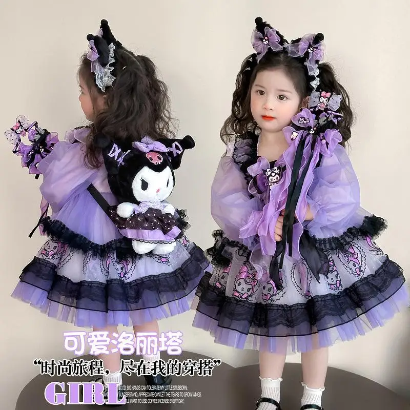 

Sanrio Y2K платье Лолиты для девочек Kuromi kawaii аниме модное весенне-осеннее студенческое платье принцессы с длинными рукавами детская одежда