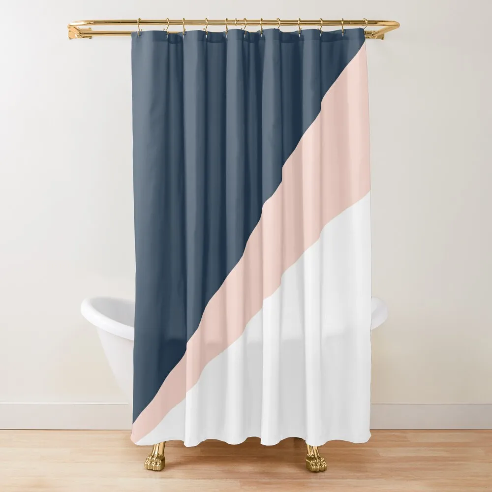

Elegant blush pink & navy blue geometric triangles Shower Curtain Window Set For Bathroom Cover Curtain