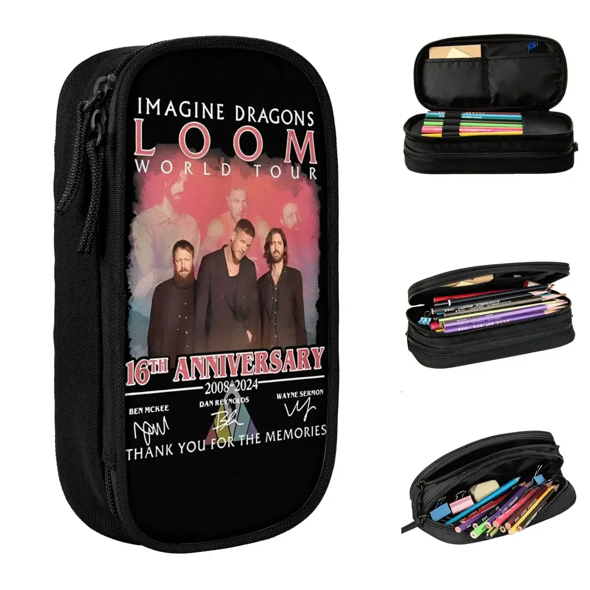 Loom Tour 16th Anniversary 2008-2024 Pencil Case Lovely Imagine Dragons Band Pen Box Pencil Bags for Student Students Pencil Box