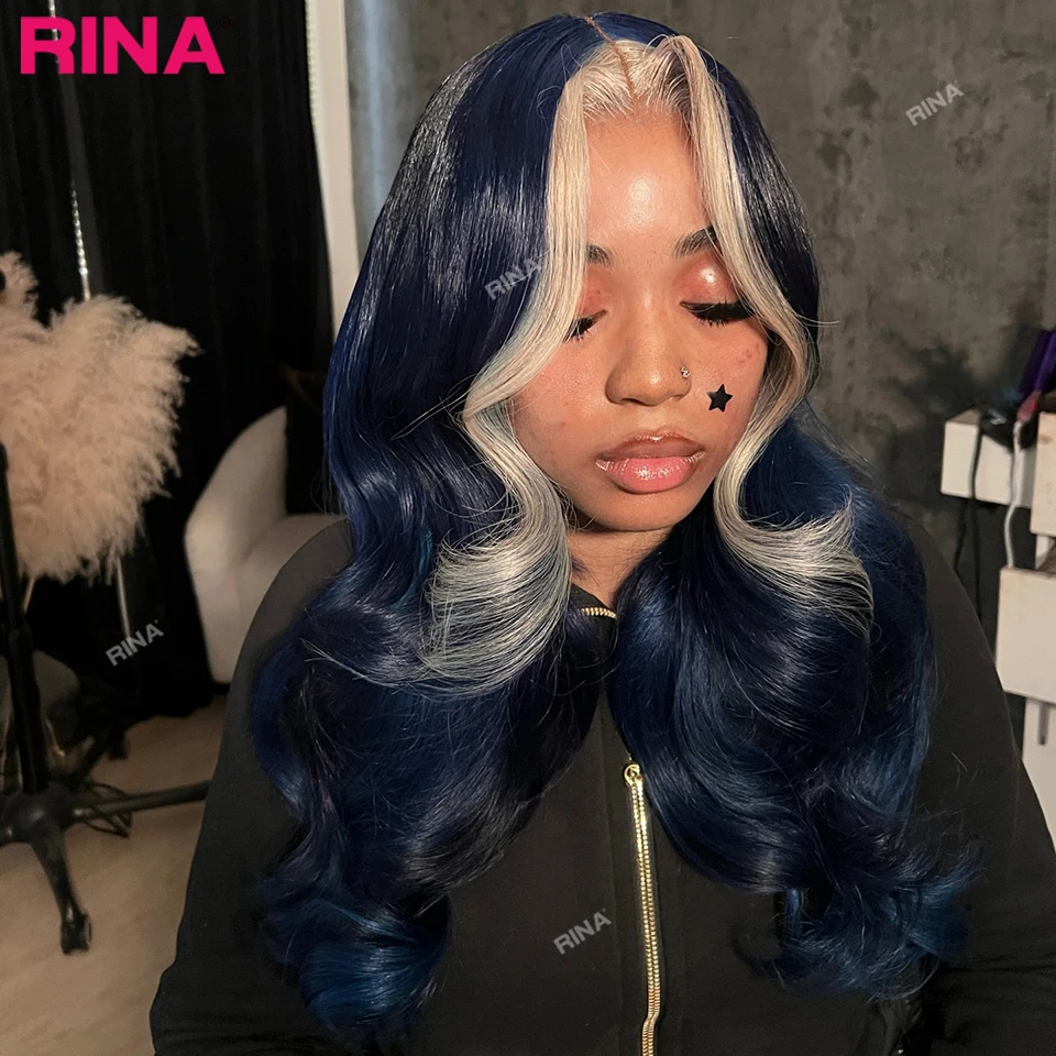 

Синий парик с волнистыми прядями и светлыми мелированиями, 13x4 HD, прозрачный кружевной фронтальный парик из натуральных волос, 13x6 кружевной парик, предварительно сформированный, для темнокожих женщин