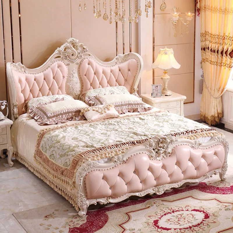 Designer Princess Luxury Double Bed Girls Modern Pretty Pink Villa Bed Modern Bedroom Comferter Safe Muebles Lounge Furniture