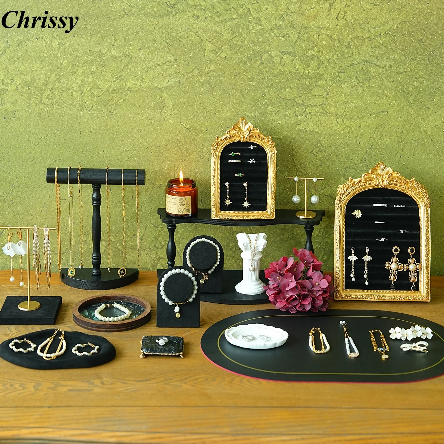 

Винтажная черная фоторамка с дизайном прокрутки, элегантная подставка для сережек и браслетов для бутиковой витрины и оформления фотографий