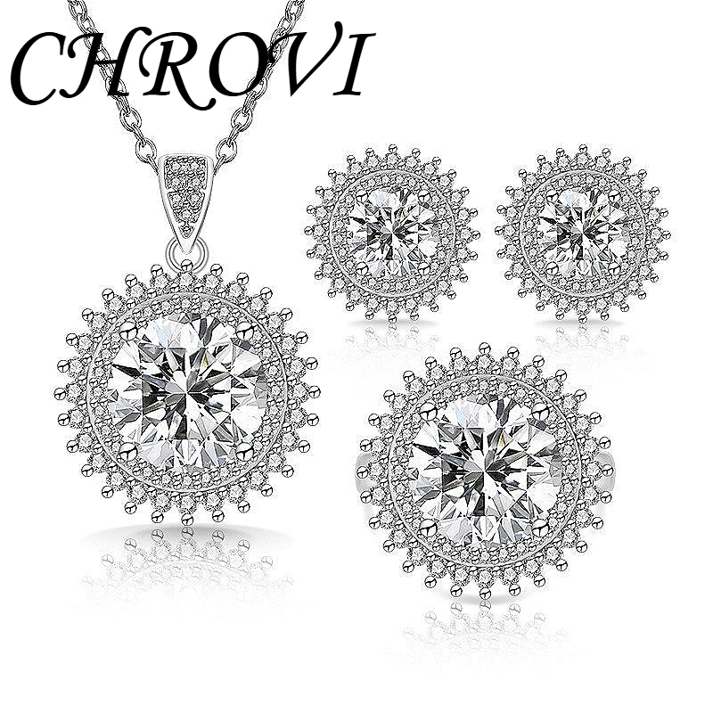 Luxuriöser 925 Sterling Silber Schmuck - Damen Sonnenblumen-Farbiger Edelstein Ring, Halskette, Ohrstecker - Damen Zirkonium Set – Detail 8